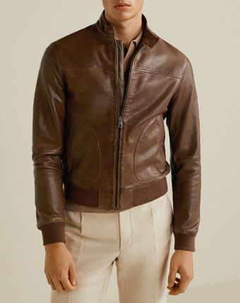 Mango brown leather jacket racer