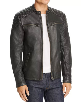 Superdry black leather racer jacket