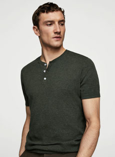 Guys Who Want to Look Sharp in Casual Clothes: 10 Tips (2021)  Mango Jersey Green Henley T-Shirt