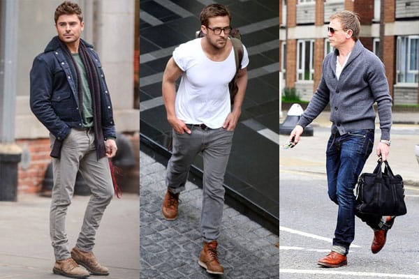 3 celebrities wearing brown leather shoes