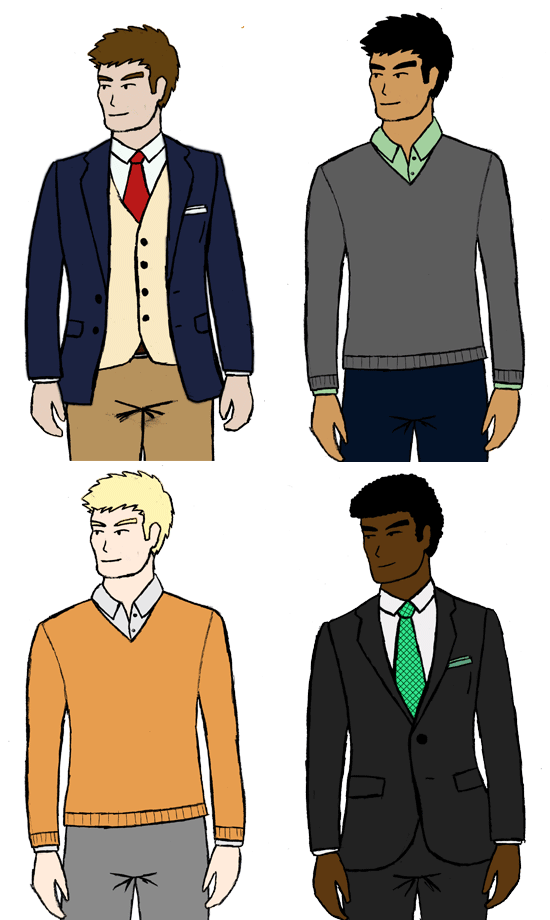 Illustration of outfits with only one pop of color
