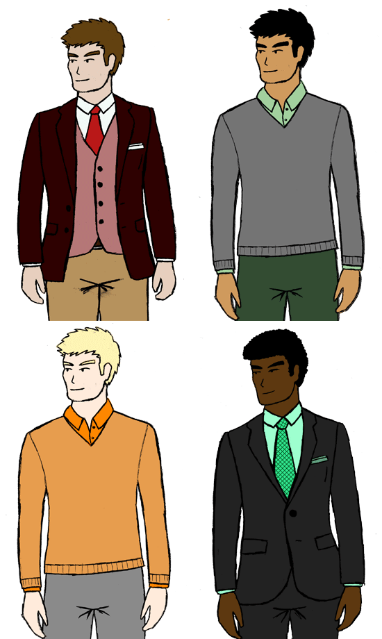Illustration of outfits compiled of neutrals and one color family