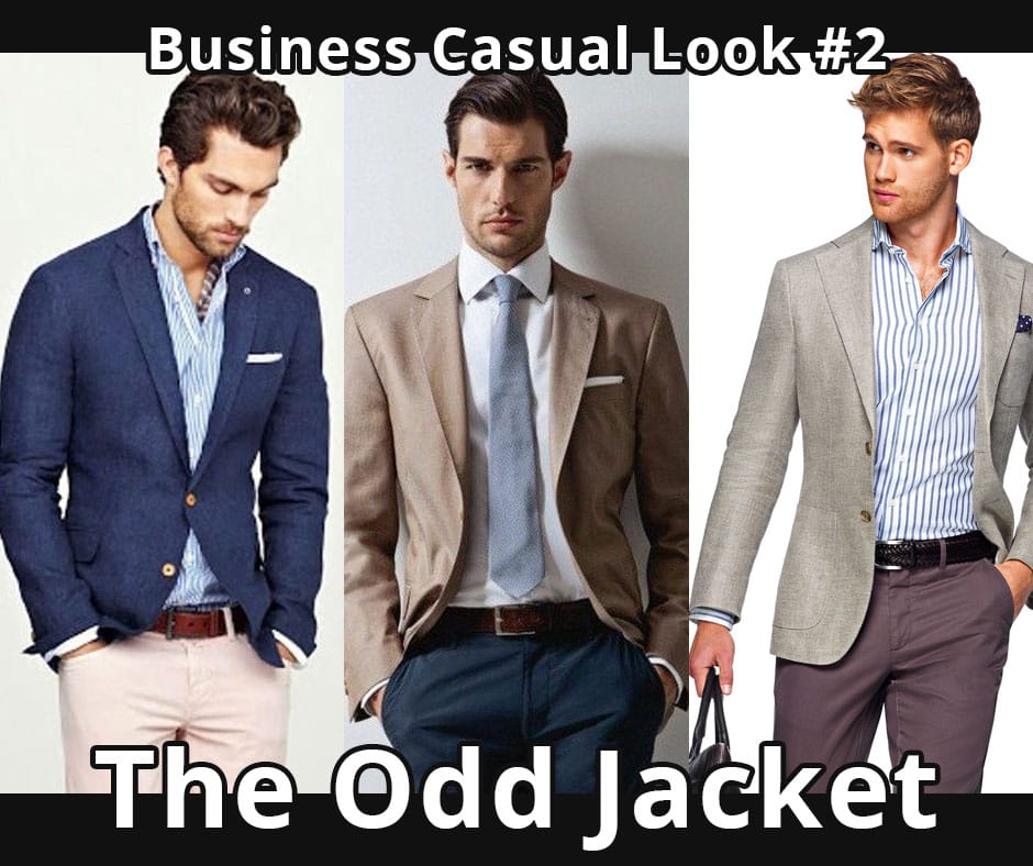 Men wearing chinos or dress pants with a blazer or sports coat