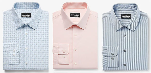 Express 1MX Dress Shirt in blue pattern, solid pink and blue stripes