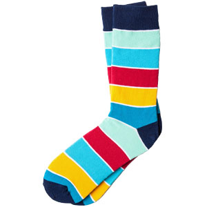 Red blue yellow striped socks