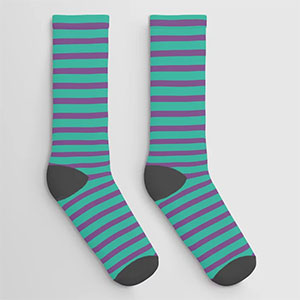 teal and violet striped socks
