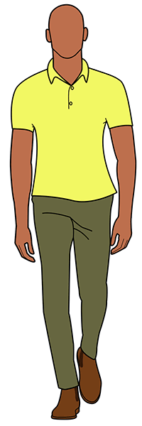 olive green pants with yellow polo shirt