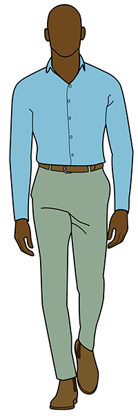 sage green pants with light blue shirt