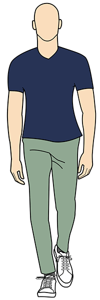 sage green pants with navy t-shirt
