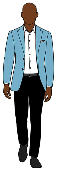 black jeans outfit with light blue blazer and white shirt