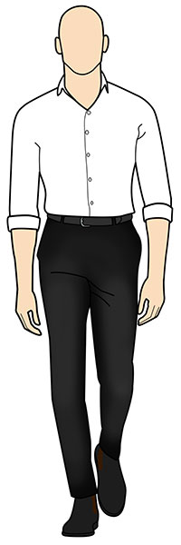 black jeans outfit example with white button-up shirt