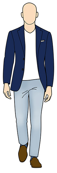 Light blue jeans outfit example with white t-shirt and navy blazer