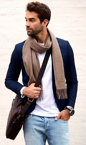 smart casual man wearing blazer with a T-shirt and jeans
