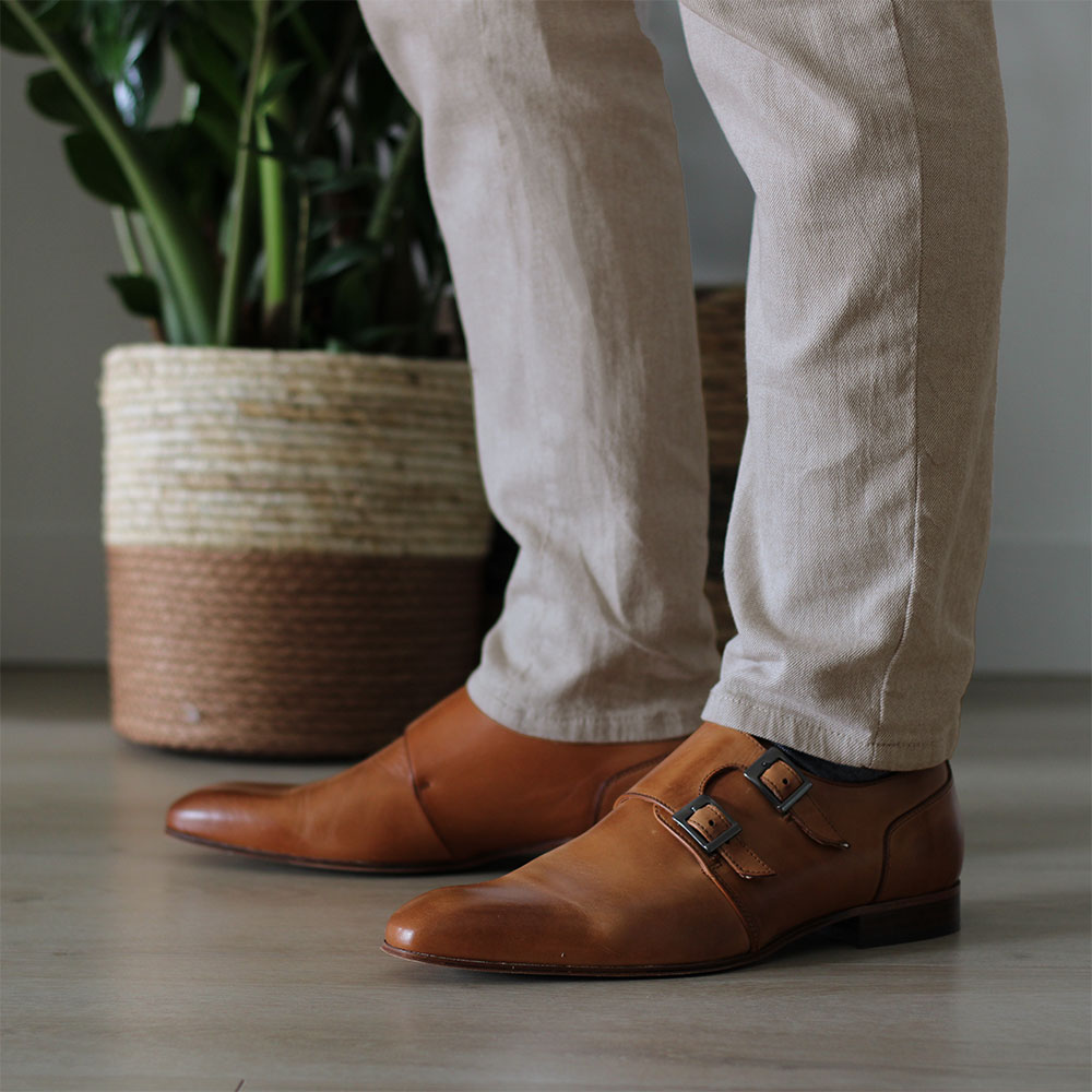 How To Style Brown Shoes, White Shirt And Black Pants-Bruno Marc