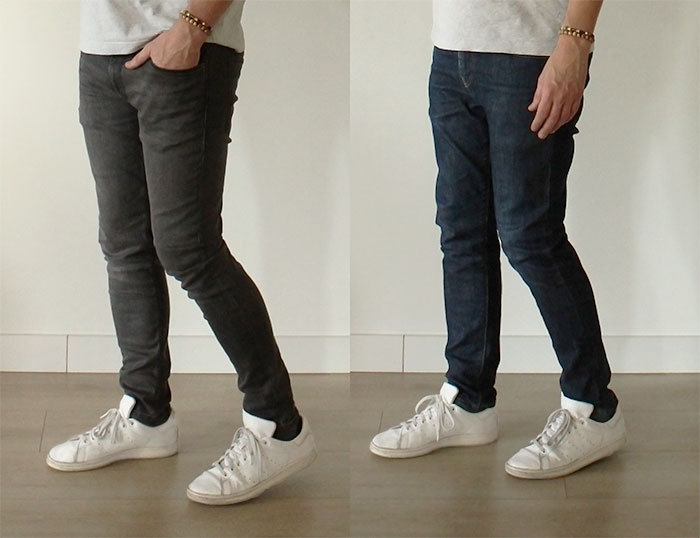 skinny fit vs slim fit comparison from side-angle