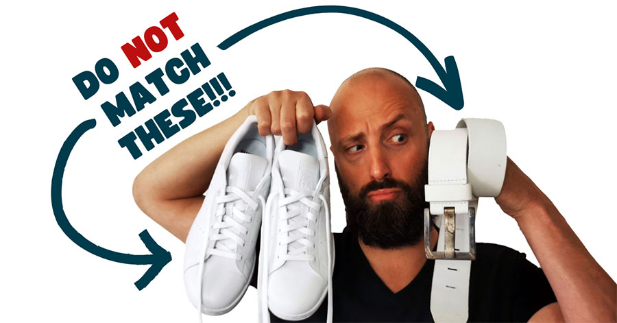 Don't match white shoes with a white leather belt